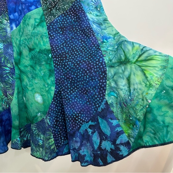 Handmade Asymmetrical Blue Green Fit Flare Fairycore Patchwork Midi Skirt Size M - Picture 6 of 12